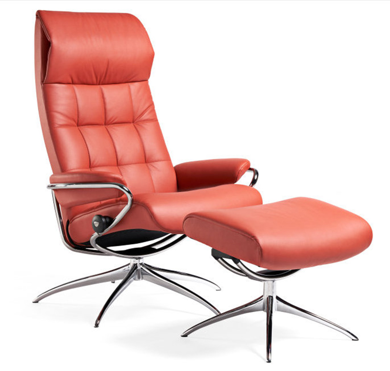 Stressless London High Back Recliner Chair and Ottoman in Paloma Henna Leather