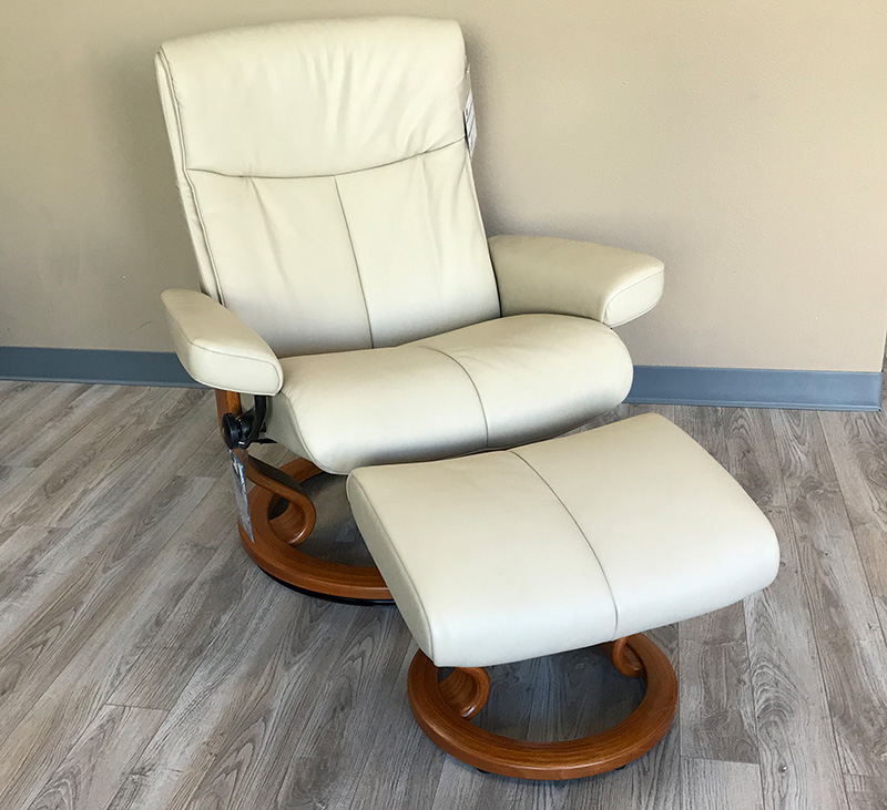 Stressless Peace Paloma Beige Leather Recliner and Ottoman