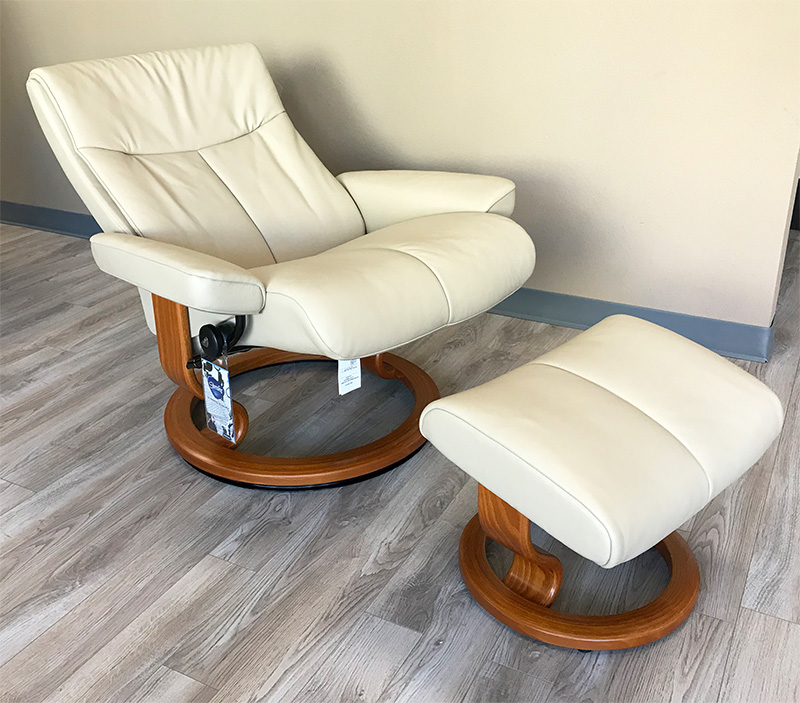 Stressless Peace Paloma Beige Leather Recliner and Ottoman