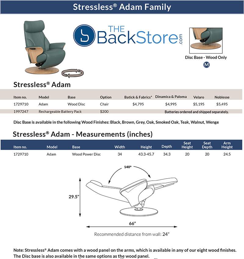 Stressless Adam Wood Swivel Zero Gravity Leather Power Recliner Chair Measurements