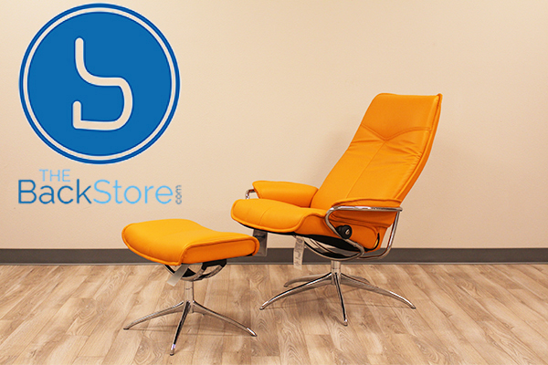 Stressless City High Back Paloma Clementine Leather Recliner Chair and Ottoman by Ekornes