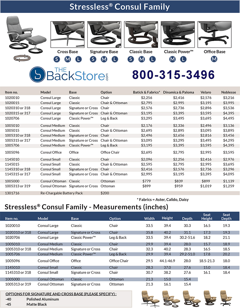 Stressless Consul Recliner chair and Ottoman Measurements by Ekornes