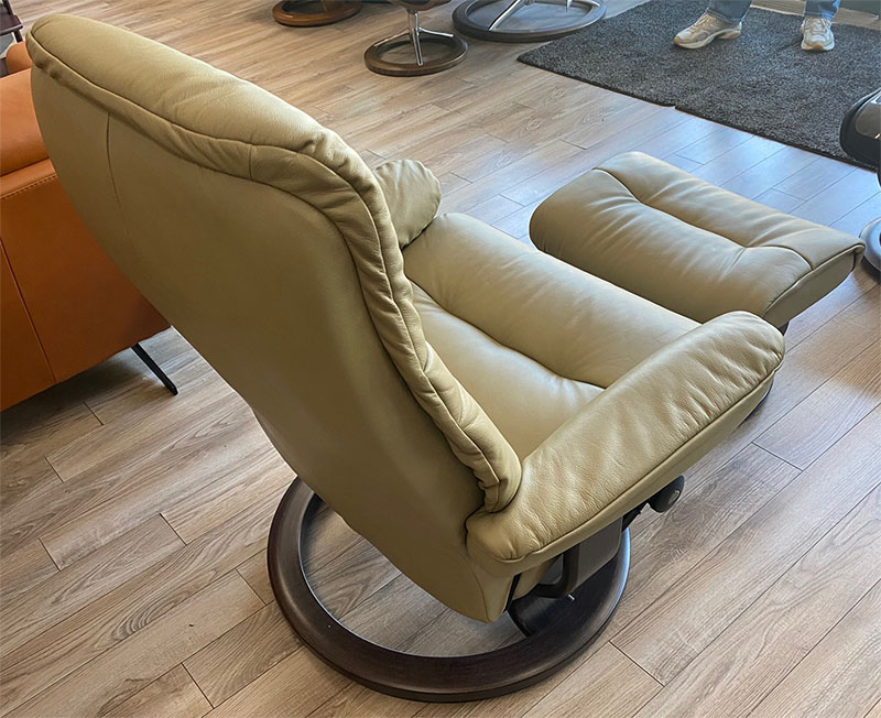 Stressless Sunrise Paloma Olive Leather Recliner and Ottoman