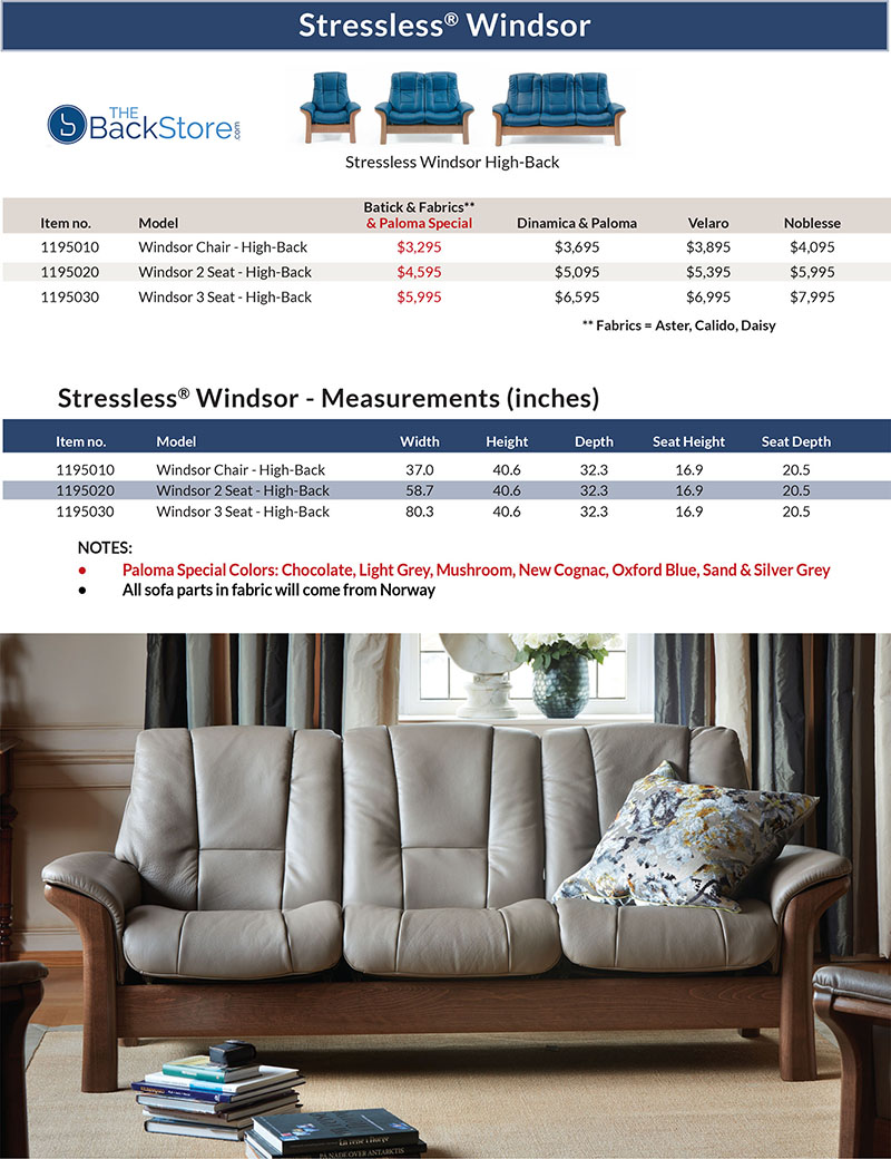 Stressless Windsor Low Back Sofa and High Back Loveseat by Ekornes
