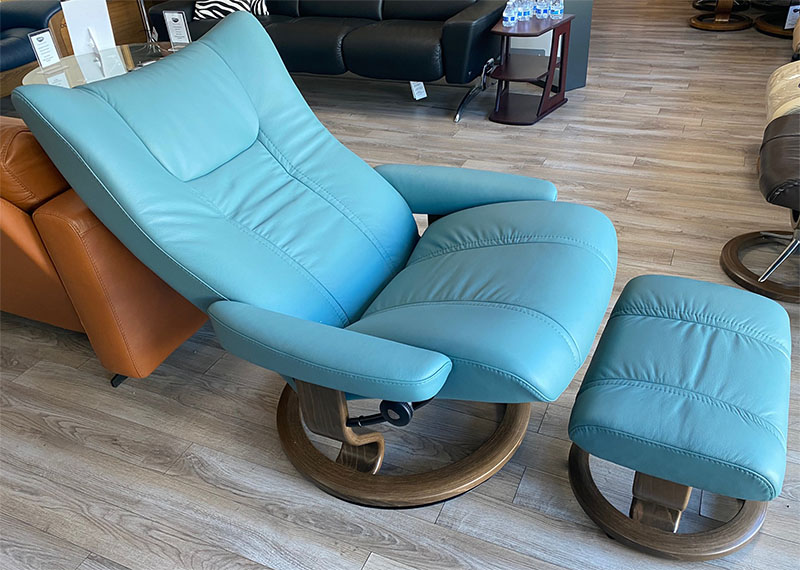 Stressless Wing Large Recliner Chair and Ottoman in Paloma Aqua Green Leather
