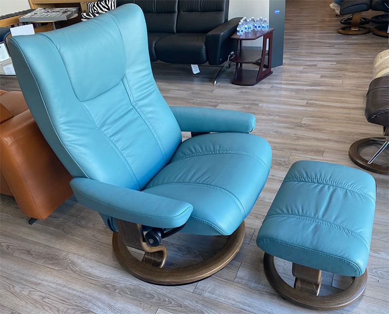 Stressless Wing Large Recliner Chair and Ottoman in Paloma Aqua Green Leather