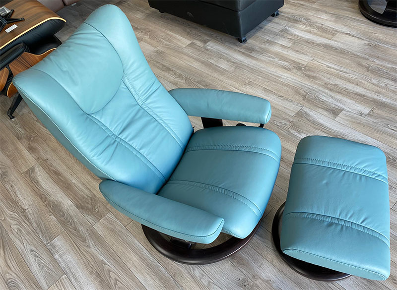 Stressless Wing Recliner Chair and Ottoman in Paloma Aqua Green Leather