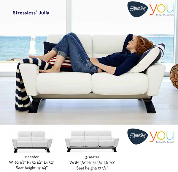 Stressless YOU Julia Sofa, Loveseat and Ottoman Karma Aqua Fabric Measurements