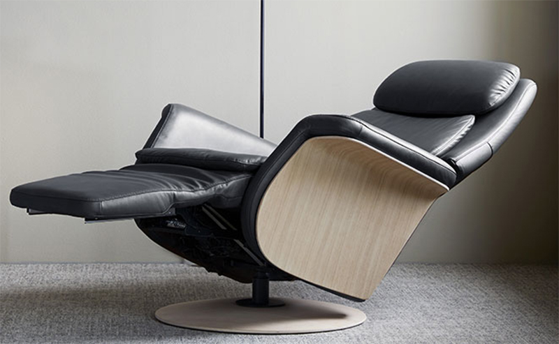 Stressless Sam Wood Swivel Leather Recliner Chair Reclined by Ekornes