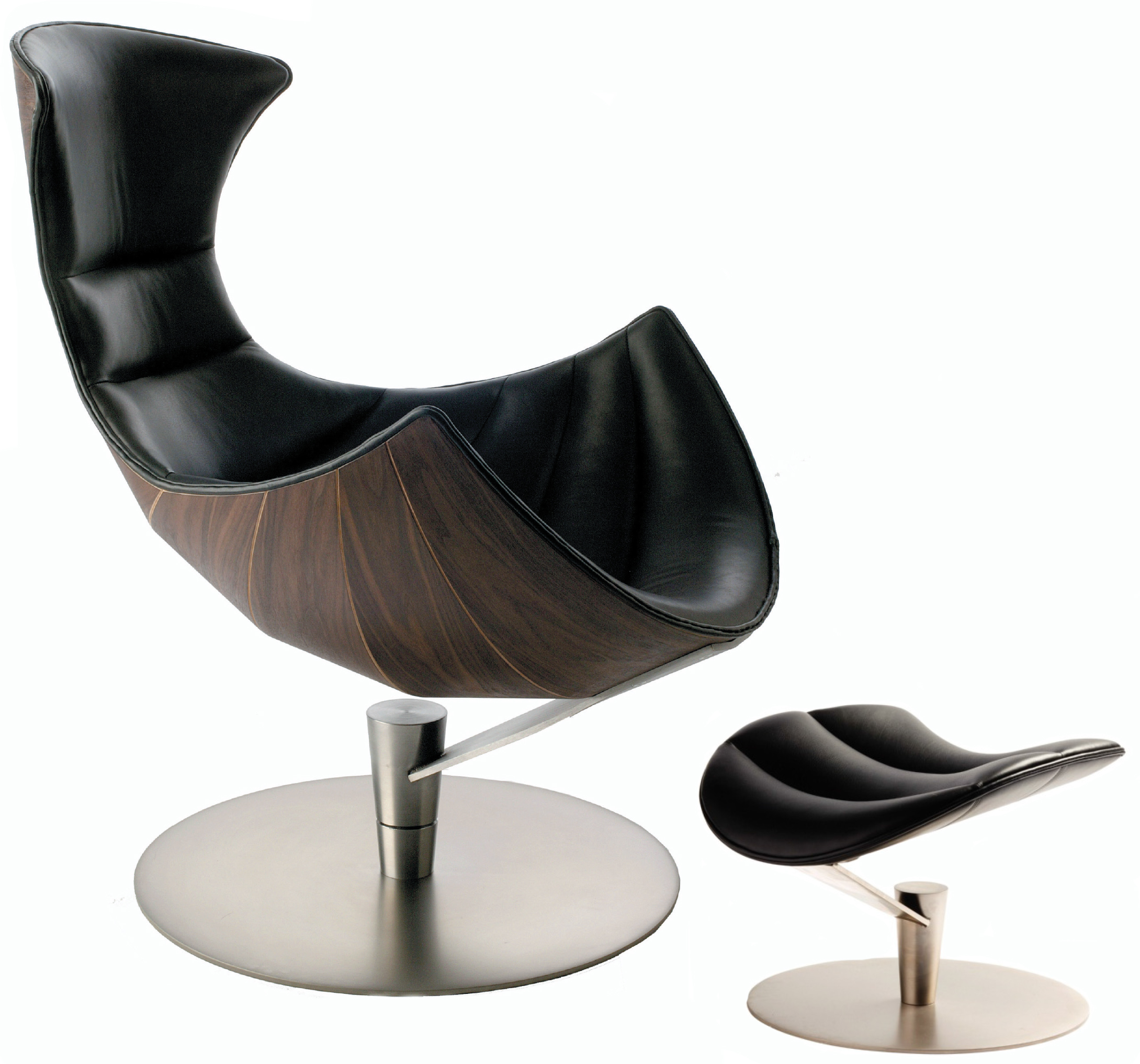 Fjords Lobster Black Leather Chair and Ottoman