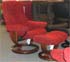 Stressless Chelsea Small Mayfair Cocoon Red Fabric Recliner Chair and Ottoman