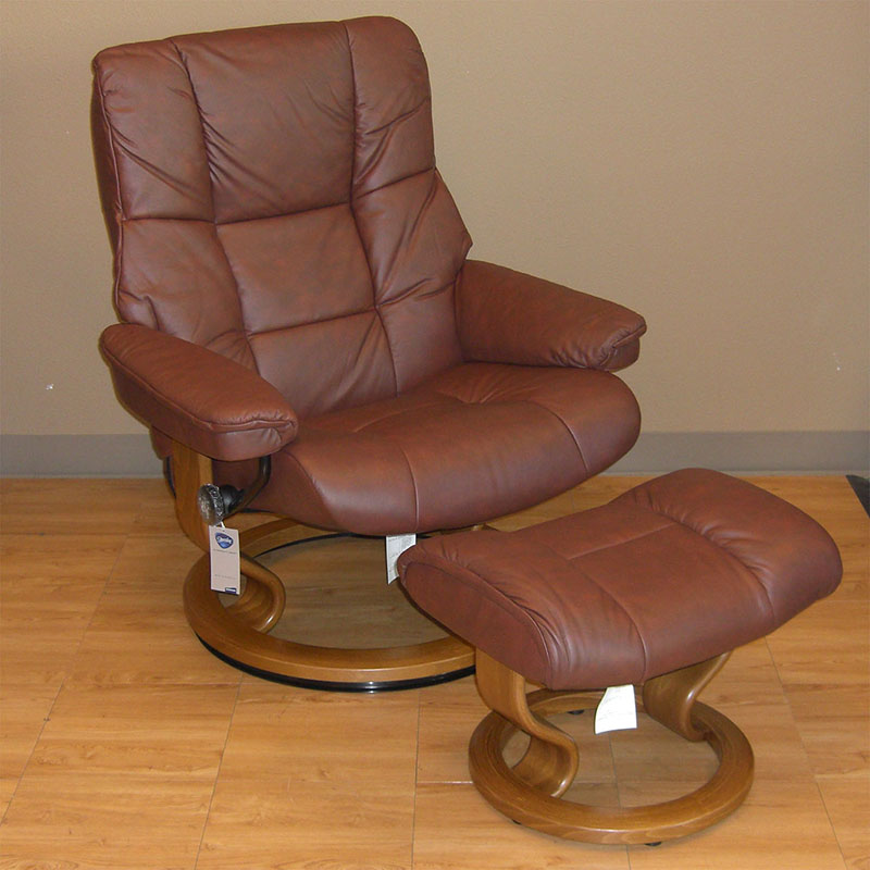 Stressless Kensington Paloma Cognac Leather Recliner and Ottoman